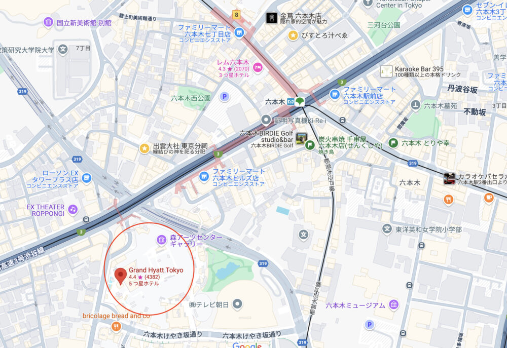 グランドハイアット東京ー地図