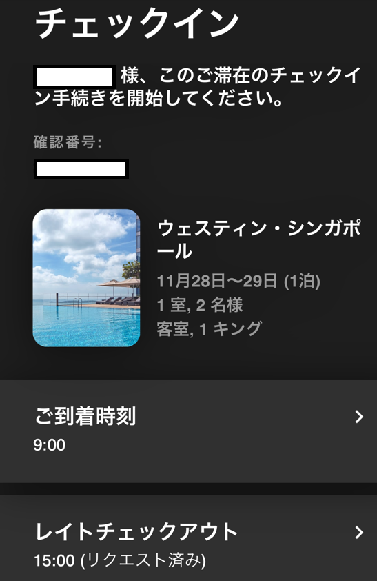 アーリーチェックインの申請画面